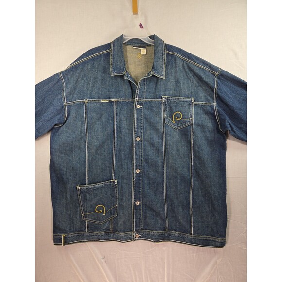 Y2K Rocawear Denim Jacket Vintage Hip-Hop Streetwear Oversized Jay-Z Era Mens 5X - Picture 1 of 12